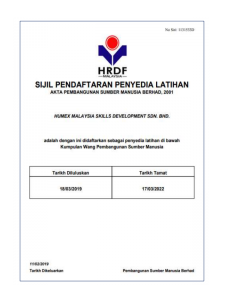 Sijil Pendaftaran Penyedia Latihan